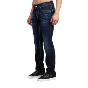 True Religion Mens Straight Flap Natural Big T Thick Stitch Darken Brick Size 38